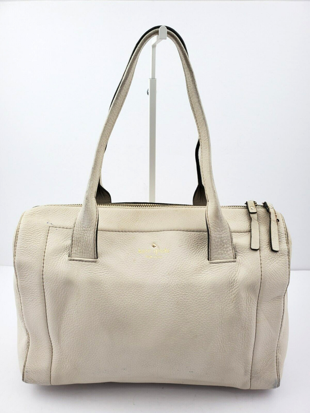 Kate Spade Used/Worn Ivory/Off-White Pebbled Leather Satchel Bag Double zipper
